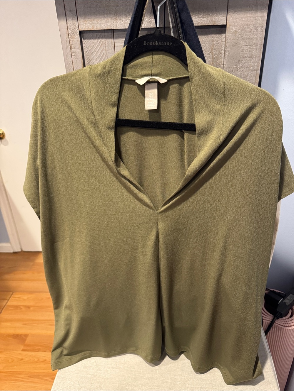 H&M Olive Green Draped V-Neck Blouse